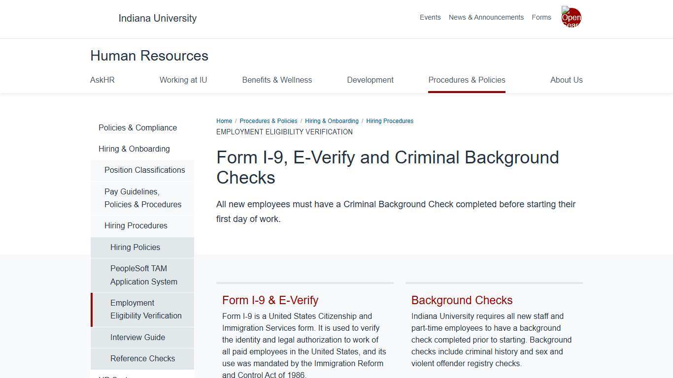 Employment Eligibility Verification: Hiring Procedures: Hiring & Onboarding: Procedures & Policies: Human Resources: Indiana University